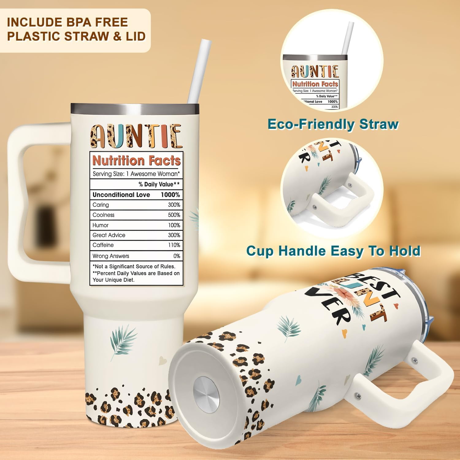 Aunt Gifts - 40oz Tumbler With Handle & Straw - Perfect for Christmas, Birthdays, Mother's Day
