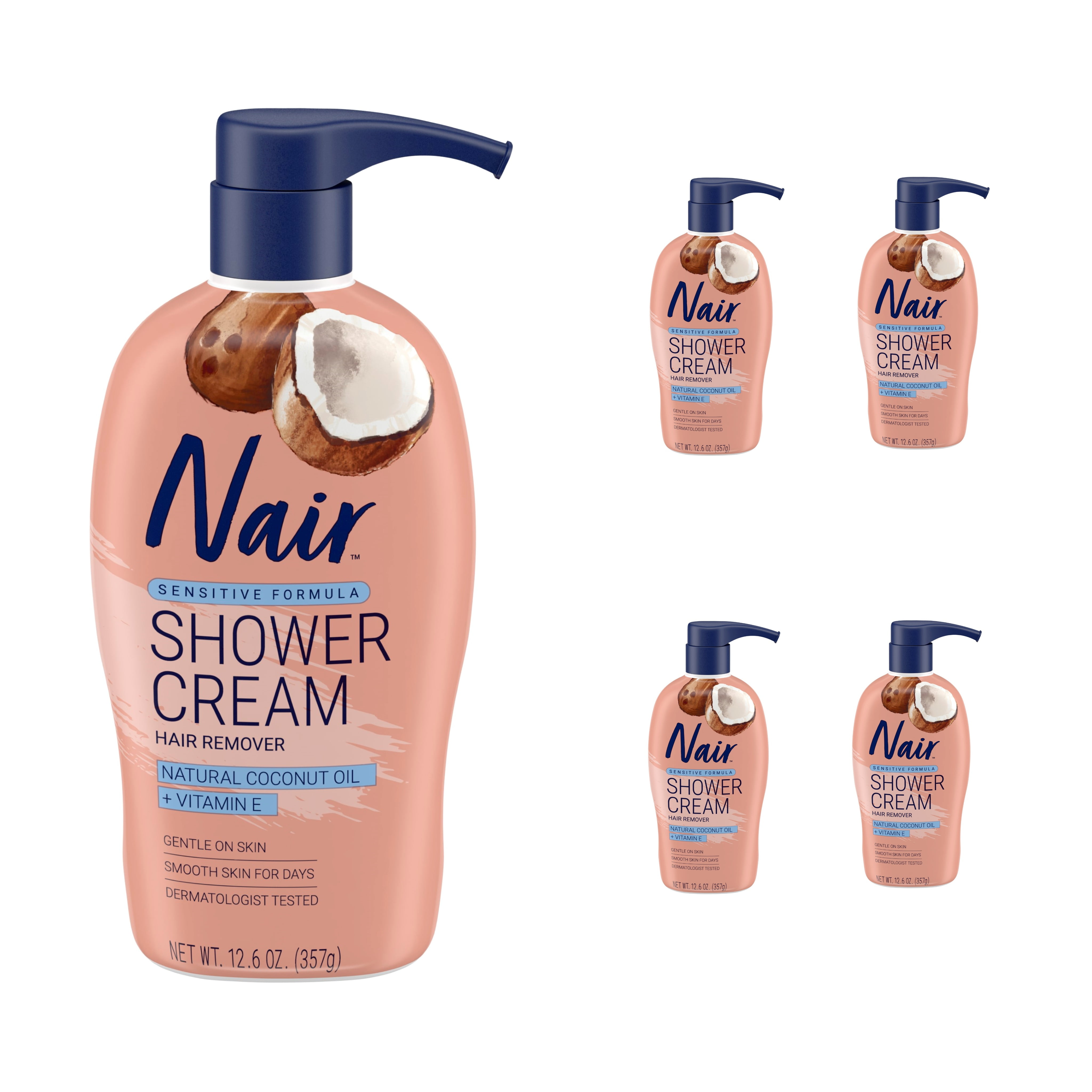 Nair Hair Remover Sensitive Formula Shower Power with Coconut Oil for Legs  and Body  oz Pack of 5 