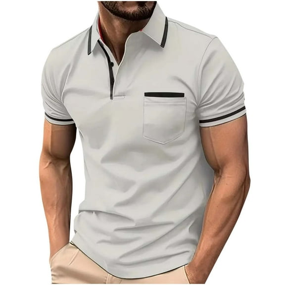 Men's Polo Shirt Short Sleeve V Neck Casual Classic Lightweight Tees Golf Cotton Stylish T-Shirt with Pocket