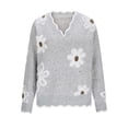thumbnail image 7 of Wutalume Women's Casual Fashion Floral Jacquard V-Neck Knitted Sweater, Elegant Printed Top, Loose Fit Long Sleeve Pullover for Stylish Everyday Wear,Gray S, 7 of 7