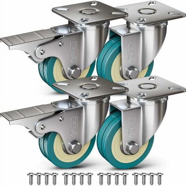 Ruedas 4 Ruedas para Muebles 200 KG + 16 Tornillos Ruedas Universales de 66 mm con Frenos Sin Frenos Ruedas de Transporte de Placa Industrial