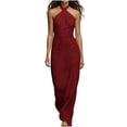 thumbnail image 2 of QUNYINEY Long Sun Dresses Women Summer Red Sleeveless Beach A Line Dress Slim Fit Halter Vacation Casual Dresses, 2 of 5