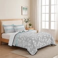 thumbnail image 5 of Twin XL Quilt Set 68''x98'', Aqua Grey Lightweight Bedspread Coverlet Set with 2 Pillow Shams, Chic Garden Floral Stripe Embroidery Design Breathable All Season Quilt Bedding for Dorm/Guest Room, 5 of 9