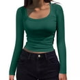 thumbnail image 7 of JGGSPWM Womens Long Sleeve Scoop Neck Ribbed Knit Fitted Casual Tops Tee Slim Basic Shirts Soft Breathable Layer Top Green M, 7 of 7