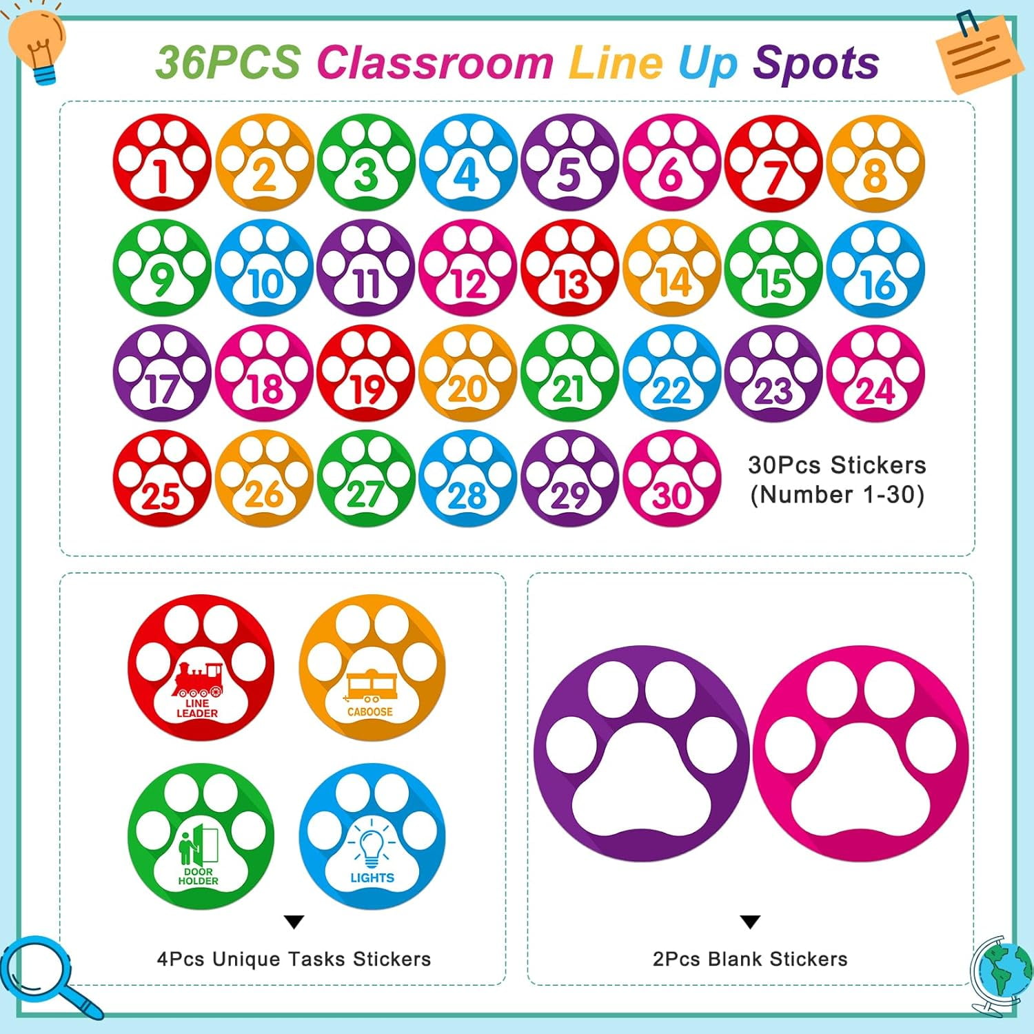 Line up Spots for Classroom Floor Number Stickers for Classroom 36Pcs Line up Dots Floor Dots Decals Line up Numbers for Preschool Kindergarten Back to School Supplies