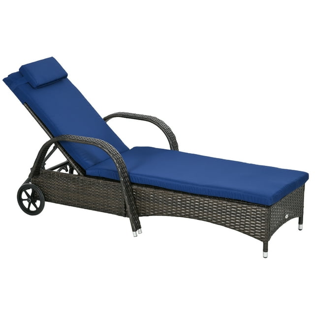 Outsunny Chaise Longue en Rotin avec Appui-Tête et Dossier Ajustables