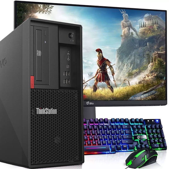 Restored Lenovo Tower Gaming Desktop PC Intel Hexa Core i5-8th 16GB DDR4 Ram, 1TB SSD, New 24" LED Monitor, BTO RGB Keyboard & Mouse, Nvidia GTX 1660s 6gb DDR6, Windows 11 Pro (Refurbished)