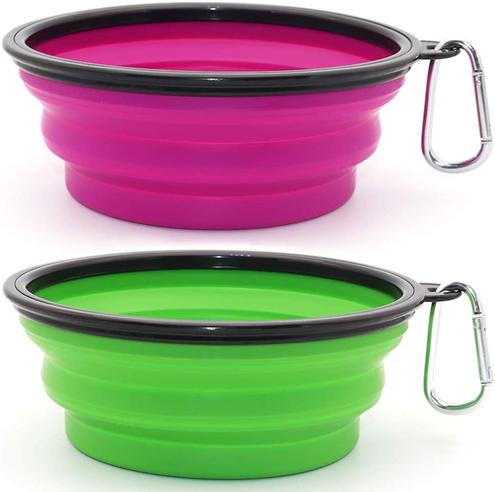 2 Pack Portable Water Bowls for Cats & Dogs for Walking Hiking Traveling with 2 Carabiners Collapsible Dog Bowl 