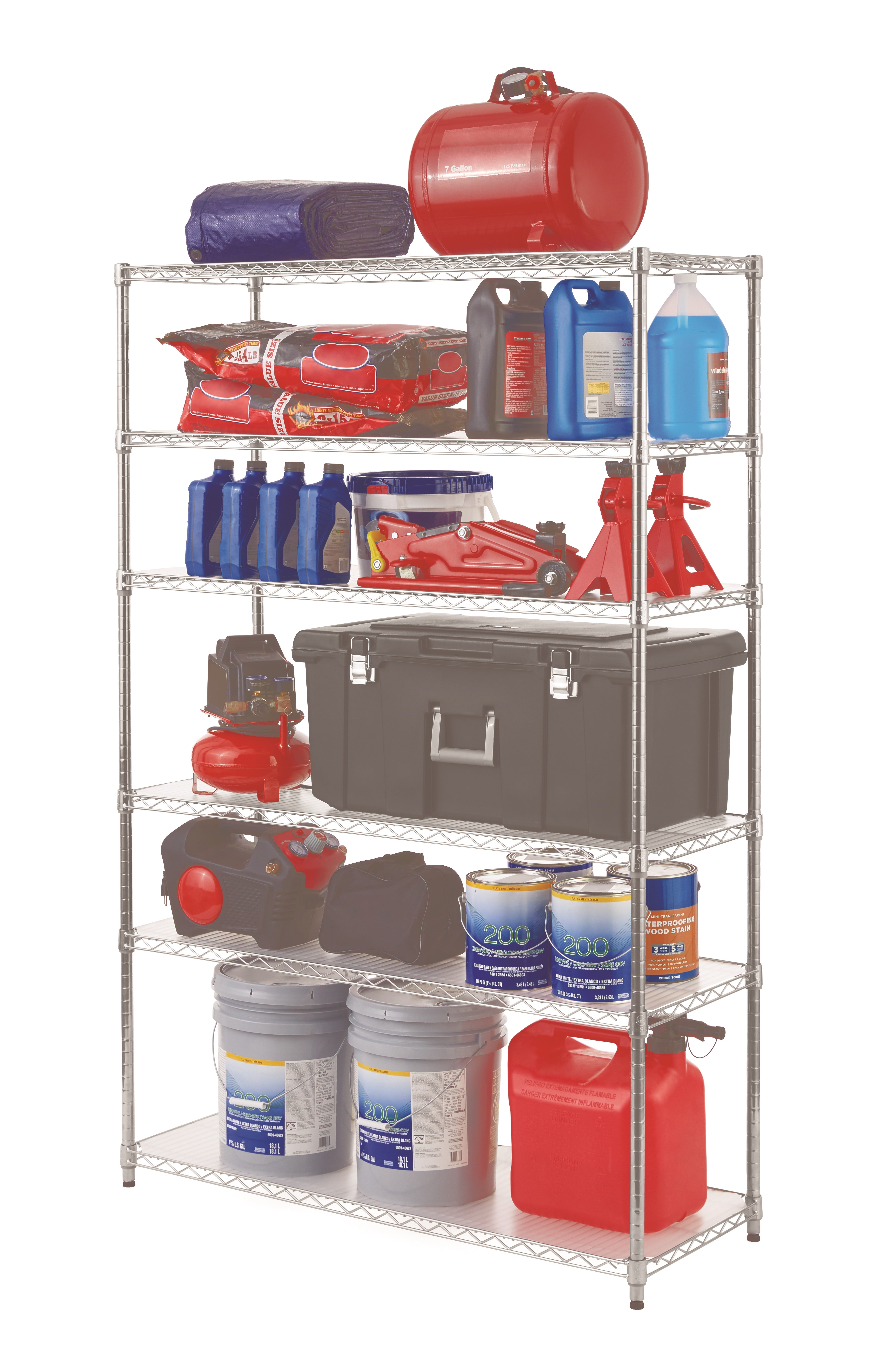 Hyper Tough 6 Tier Steel Wire Shelf Unit with Liners, Chrome, Capacity 3600 lbs