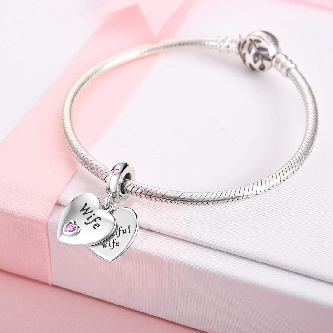 Wife Charm Fit Pandora Charms Bracelet 925 Sterling Silver Dangle Beads  with Cubic Zirconias Heart Shape Love Charms for Women Birthday Valentine's  Day Gift - Walmart.com