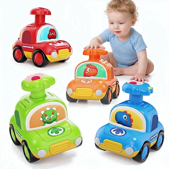 Baby Boys Toys for 1 Year Old, Press to Go Animal Toy Cars for Toddlers, Pull Back Cartoon Truck Educational Toys for 1-3 Year Old, 1st Birthday Gift for Baby 12-24 Months
