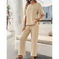 thumbnail image 4 of SWSMCLT Women's Summer 2 Piece Outfit 2 Piece Knit Spring Fall Lounge Set Short Sleeve Sweater Wide Leg Pant Suits Casual Cozy Apricot Large, 4 of 5
