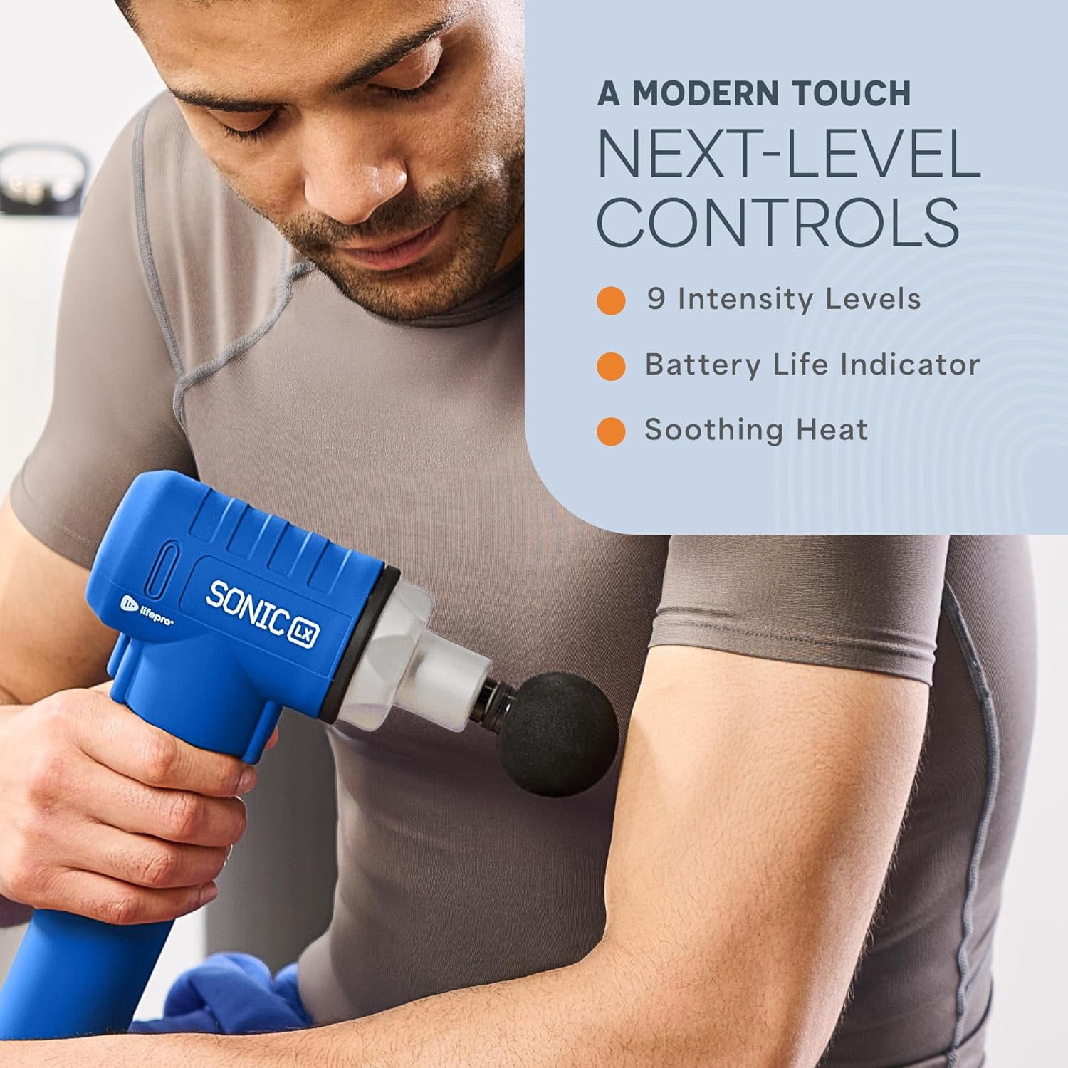 LifePro Sonic LX Massage Gun – Heated Deep Tissue Handheld Massager Gun for Muscle Recovery with 10 Heads, 9 Speeds – Portable Percussion Massager for Athletes - Blue