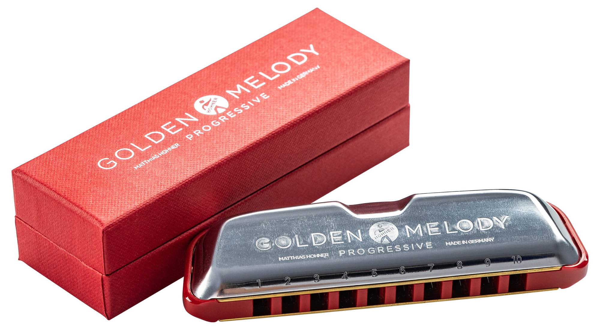Hohner Golden Melody Harmonica Bundle with Carrying Case, Key Stickers, Harmonica Beginner Manual, and Austin Bazaar Polishing Cloth - Key of F
