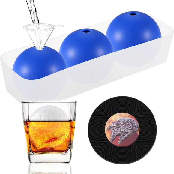 Moule à Glaçons Rond Star Wars Étoile de la Mort Moules à Glaçons en Silicone pour Whisky Bourbon Cocktails Chocolat (3 Pack + 1 Plateau)