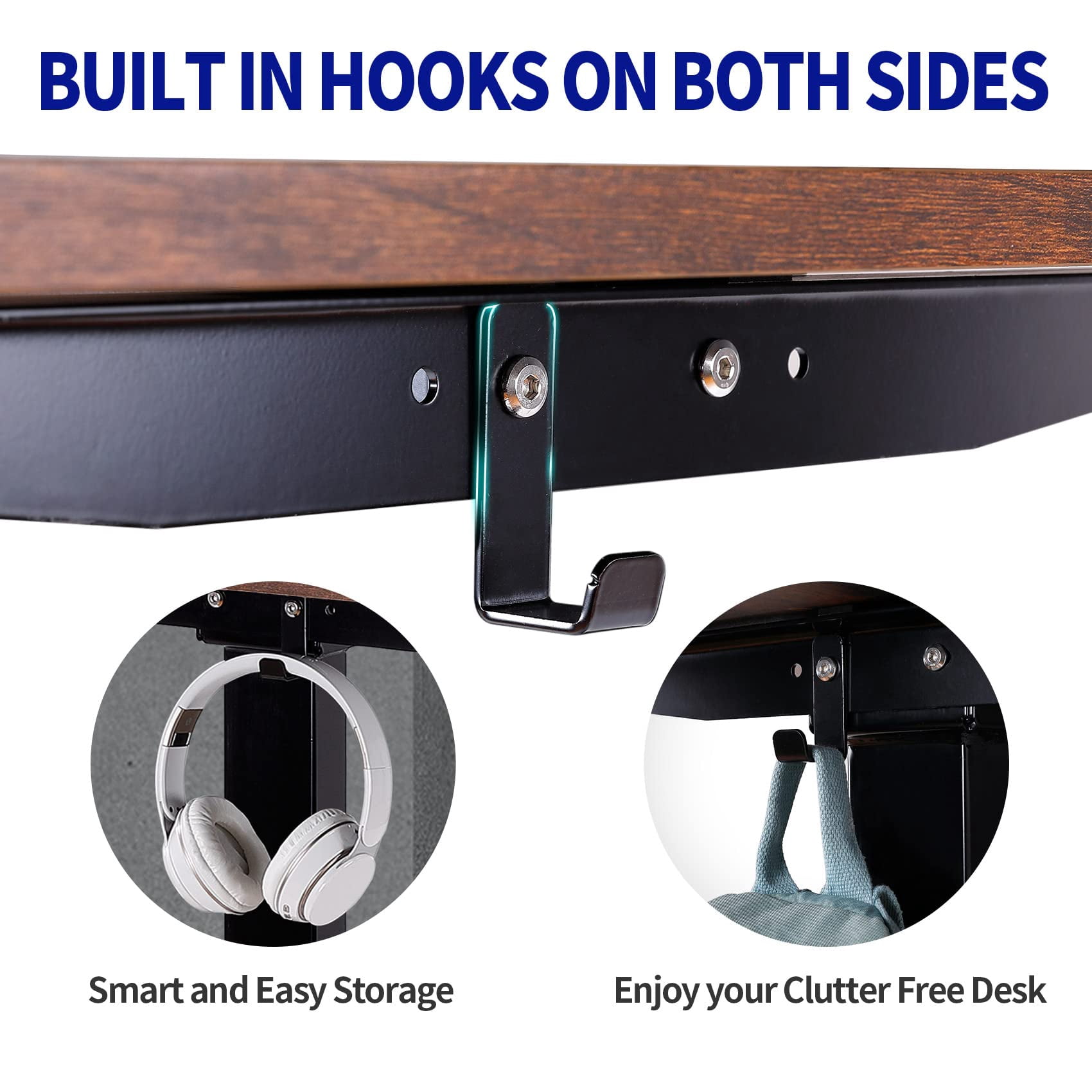 UNICOO® Dual Motor Electric Height Adjustable Standing Desk 59"x29.5" Inches, Home Office Computer Desk, Gaming Desk, with USB Charging and Hooks (Black Frame/Rustic Brown Top) XOT-D59-BR