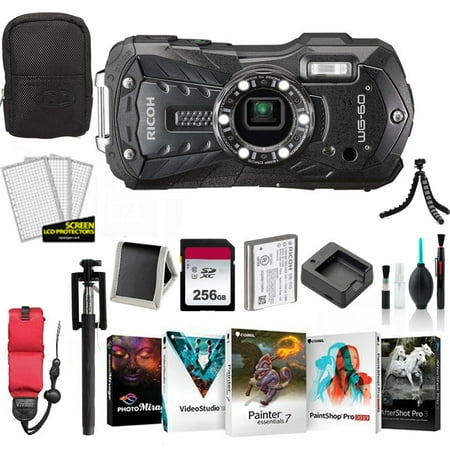 Ricoh WG-60 Digital Camera (Black) - Kit with 256GB Memory Card