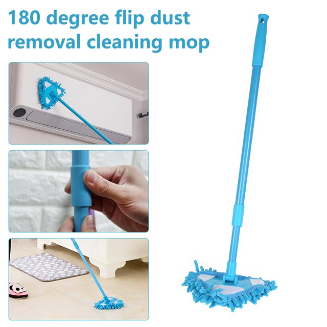 Muyoka Fregona de limpieza triangular Fregona de limpieza giratoria de 180° Fregona triangular ajustable Fregona de limpieza multifuncional con mango extensible para el hogar Cocina Baño Piso Pared Te Muyoka Hogar