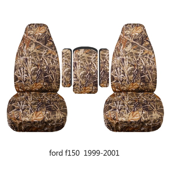 Fits 1999-2001 Ford F150-250-350 Camo Seat Covers w 3 Armrest Covers One per Seat   Center:Wetland