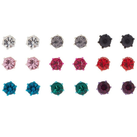 Claire's Silver Cool Tone Crystal Stud Earrings - 9 Pack