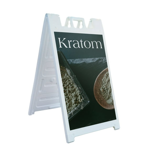 Kratom 24" x 36" Double Sided A-Frame Sidewalk Sign Includes 2 Plastic Inserts Foldable Portable White Signicade Sandwich Board Herbal Wellness Alternative Health Customer-Ready Signage