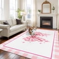 thumbnail image 2 of Rectangle Area Rugs 5 x 8 Ft, Pink Bowknot Non-Slip Residential Carpet, Shining Stars Vintage White Plaid Modern Indoor Crawling Mats Runner Rugs for Living Room/Dining Room/Bedroom, 2 of 8