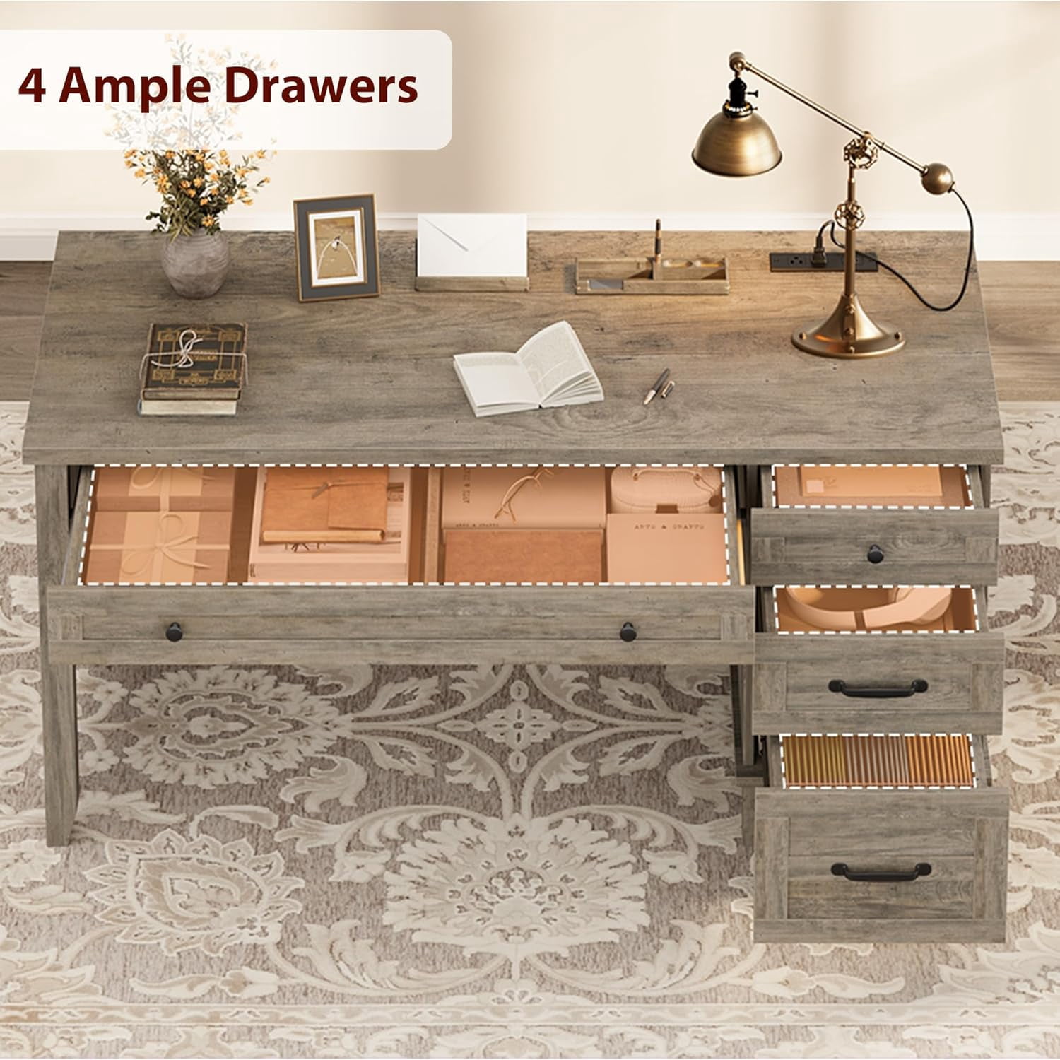 Farmhouse Office Desk with File Drawer, 53.5" Wooden Computer Desk, Executive Computer Desk Workspace for Home