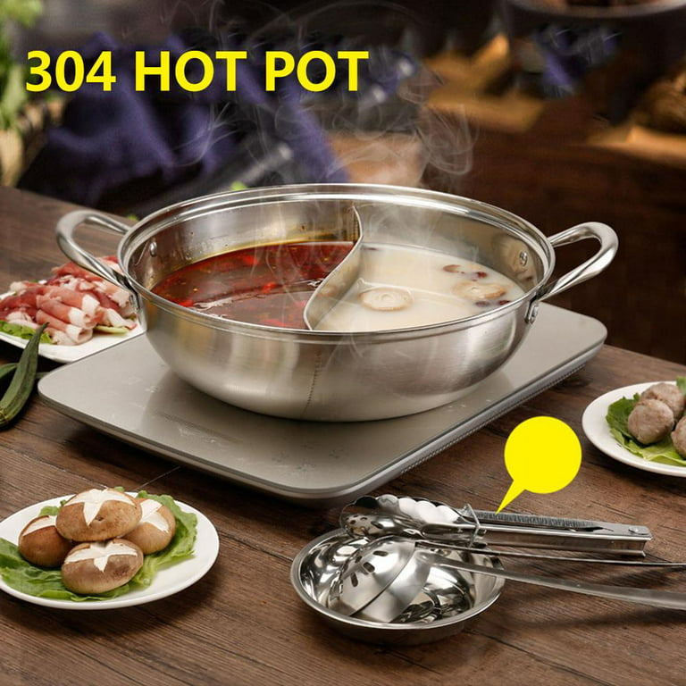 Hot Pot with Divider for Induction Cooker Dual Sided Soup Cookware Two-flavor Chinese Shabu Shabu Pot for Home Party Family Gathering, 4.5 Quart