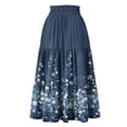 thumbnail image 7 of Women's Floral Maxi Skirt, High Waist Drawstring Tiered Pleated Skirt, Lightweight Flowy Boho Skirt for Beach, Vacation and Summer,Blue,M, 7 of 7
