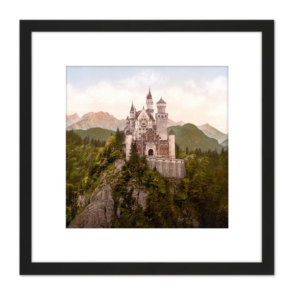 Neuschwanstein Castle Bavaria Germany Landscape Photo 8X8 Inch Square Wooden Framed Wall Art Print Picture with Mount
