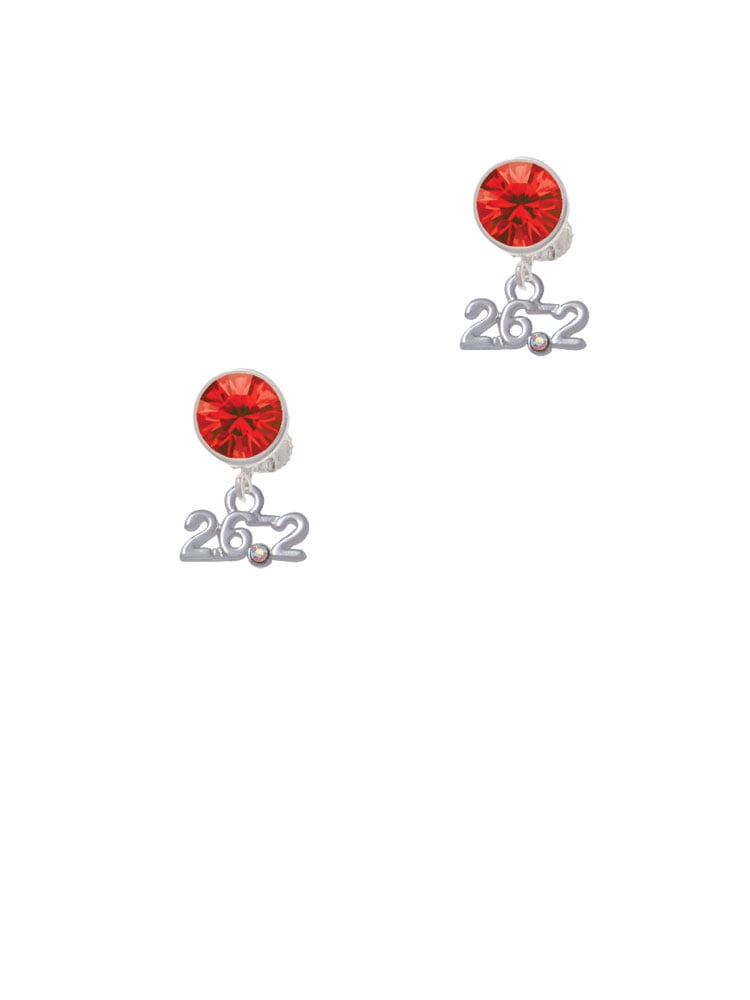 Delight Jewelry Silvertone Marathon - 26.2 with Clear AB Crystal Red Crystal Clip on Earrings