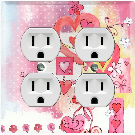 Metal Light Switch Wall Plate Outlet Cover (Love Ornament Heart Balloons Pink - Double Duplex)