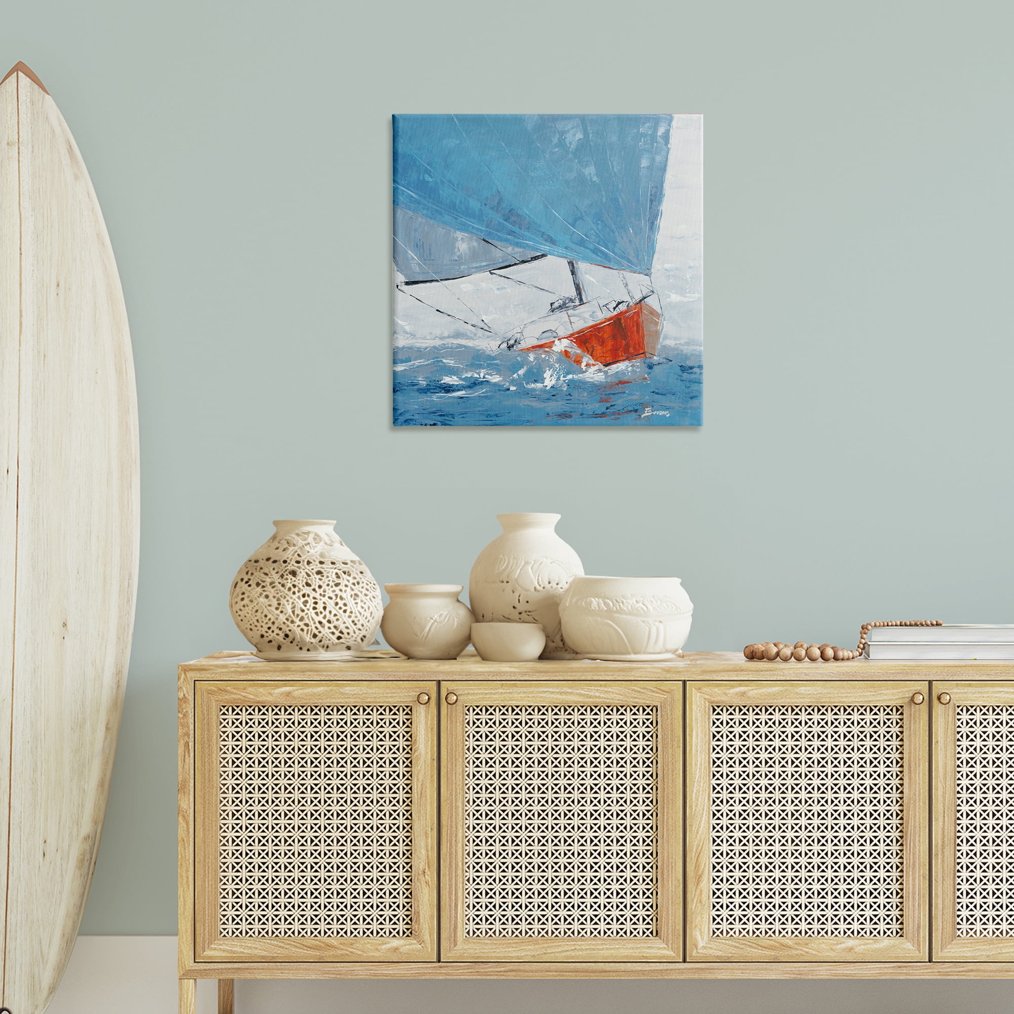 Stupell Industries Crashing Waves Against Boat Nautical & Beach Painting Wrapped Canvas Art Print Wall Art, 30 x 30