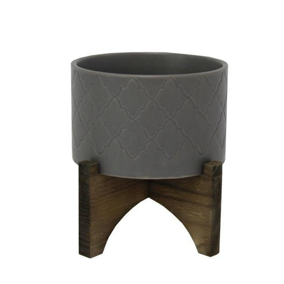 Flora Bunda CT904E-MTGY 5' Argyle Ceramic Planter on Wood Stand