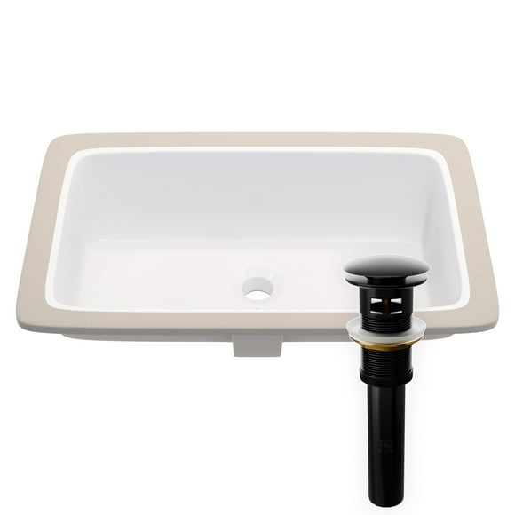 Novatto NP-U233921MB Rectangular White Undermount Sink with Matte Overflow Drain