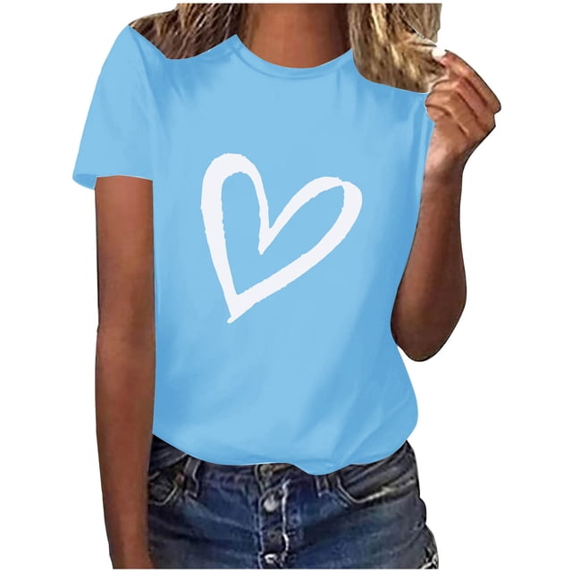 Diufon Hauts de la Saint-Valentin pour Femmes, Tunique Décontractée à Manches Courtes, Chandail à Col Rond, Blouse Tendance Mignonne à Imprimé Graphique