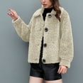 thumbnail image 4 of Womens Buttons Outwear Jackets Long Sleeve Zipper-Neck Pullover Jackets Cardigans Beige L, 4 of 5