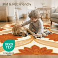 thumbnail image 4 of ODIKA 4'x6' Washable Area Rug Stain Resistant, Low Pile, Easy Care Retro Leaf Blossom Halloween Decor Symmetrical Border Textile Art for Dorm Room, Small Living, 4 of 7