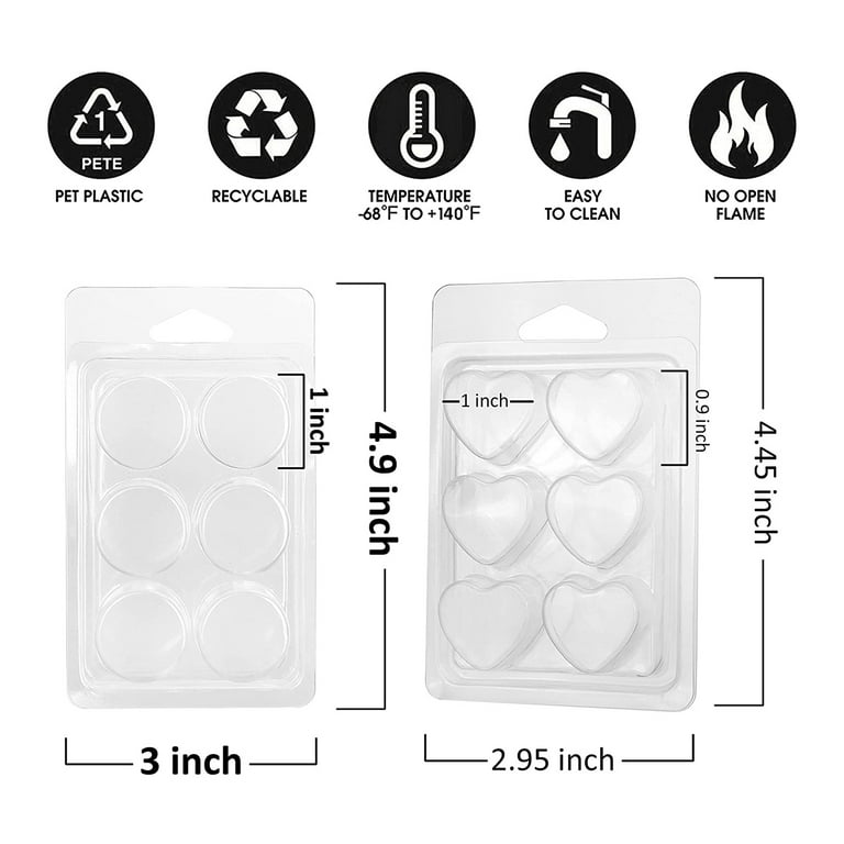 60 Pack Wax Melt Containers-6 Cavity Clear Empty Plastic Wax Melt Molds -  Clamshells For Tarts Wax Melts.
