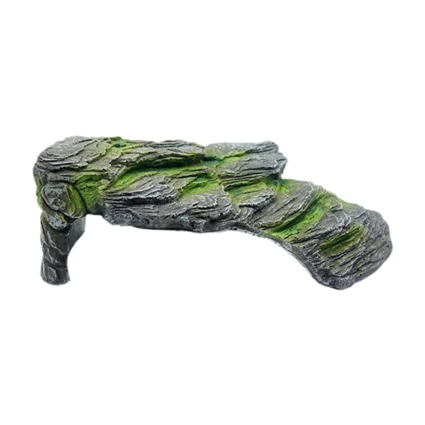 Cueva de resina para escondite de reptiles, decoración de acuario, paisajismo, para tomar el sol 28cmx18.5cmx10cm