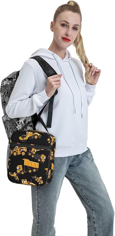 Road Roller Bulldozer Dumper Lunch Box Insulated Soft Bag Reusable Cooler Bag For Women&Men Work Picnic Hiking