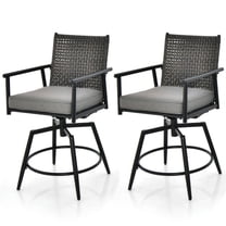 Barara King 360 Degree Swivel Bar Stool Set of 2 with Metal Frame and PE Rattan Backrest-Black