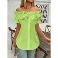 thumbnail image 2 of ZOELNIC Women's Sexy Ruffle Trim Off Shoulder Short Sleeve Button Down Blouse Shirts Summer Loose Tunic Tops, XL, 2 of 6