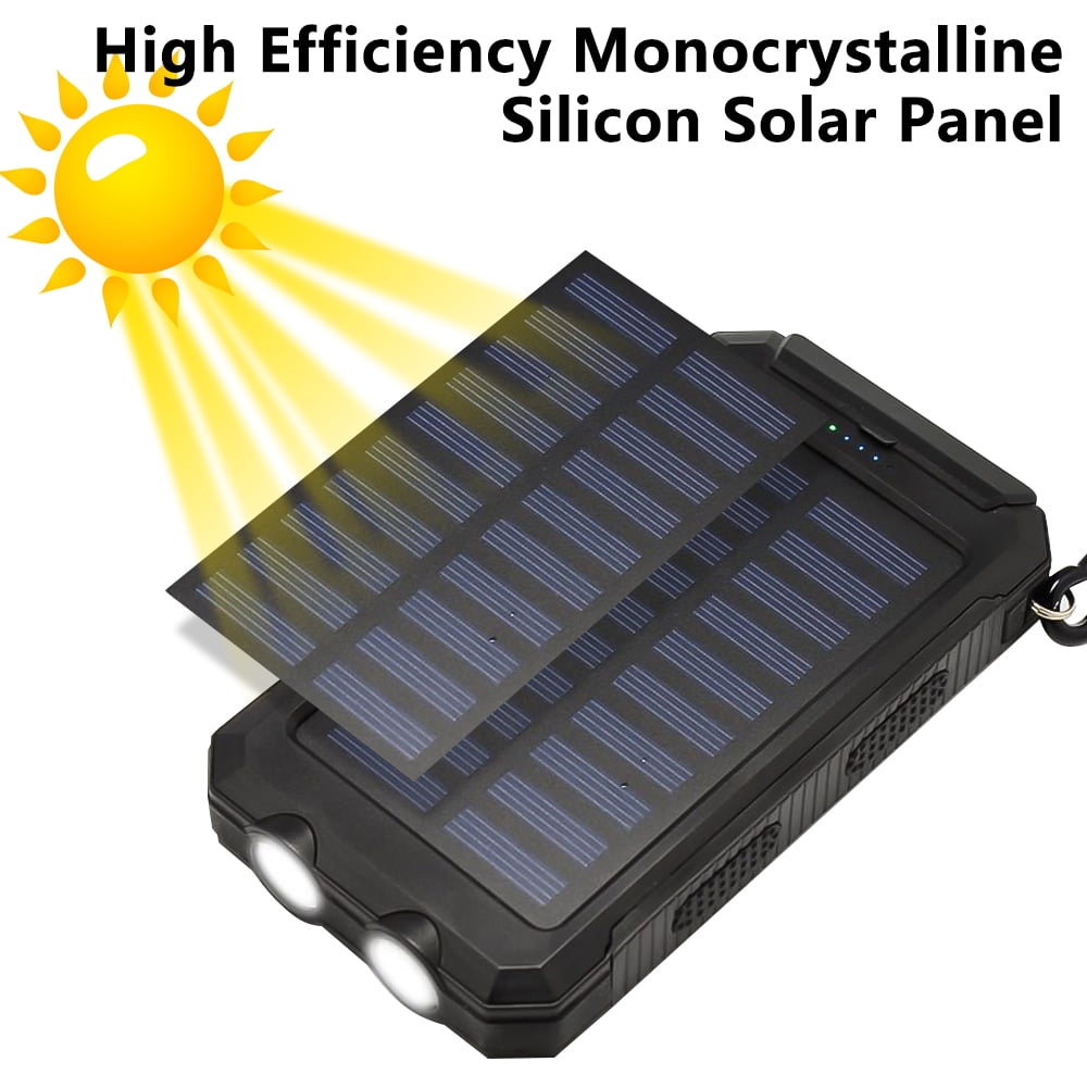 Solar Charger Power Bank 20000mAh, Portable Solar Pone Charger with  Compass,Carabiner, Whistle,Flashlights,Solar Panel Charger,Camping Gear  Accessory