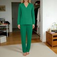 thumbnail image 2 of Yeaiivve 2 Piece Scrubs for Women Long Sleeve Moisture-Wicking Workwear Set Stretch V Neck Scubs Tops and Scrub Pants Jogger with Pockets Green,S, 2 of 6