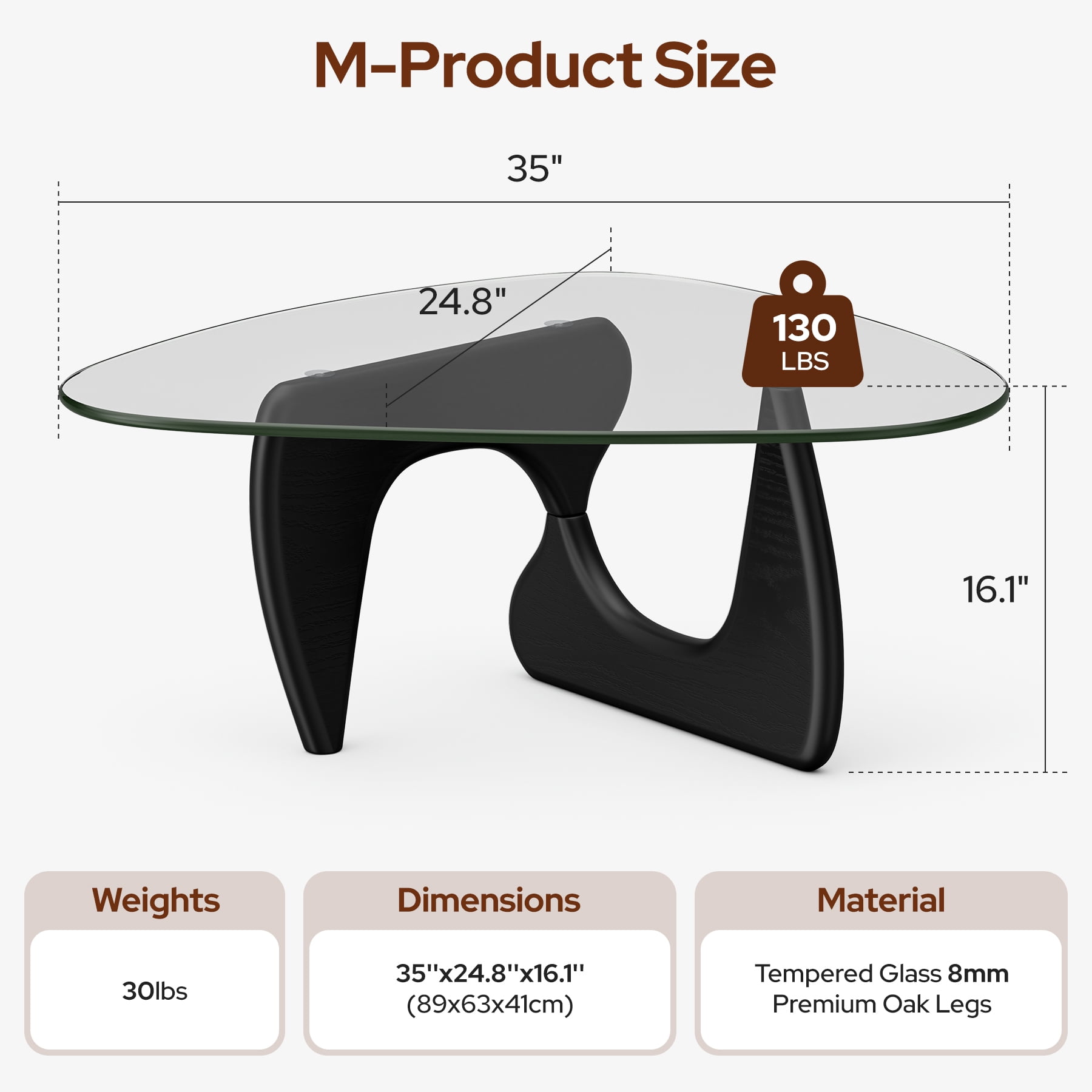 Modern Glass Coffee Table for Living Room for Bedroom Living Room, Office, Black, 35"