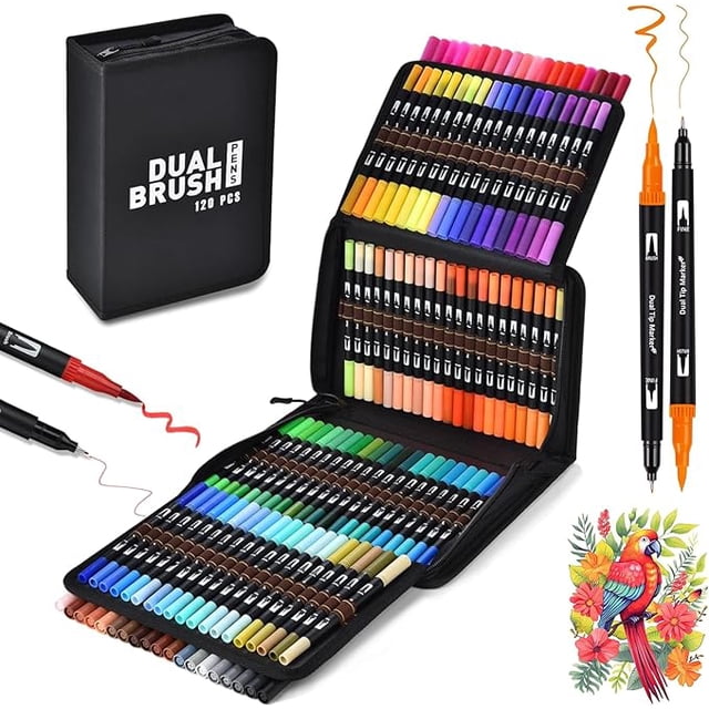 120 Colores Plumones Tucorresi Doble Punta Pincel No Toxico