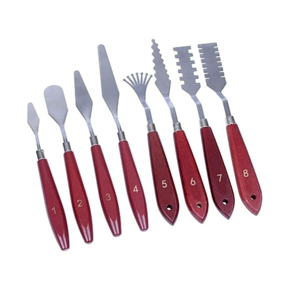 Grattoir de Mélange pour Peinture, Palette d'Étalement Robuste avec Manche en Bois, Spatule d'Art, Accessoires de Dessin pour Aquarelle, Huile, Acrylique, 8 Pcs