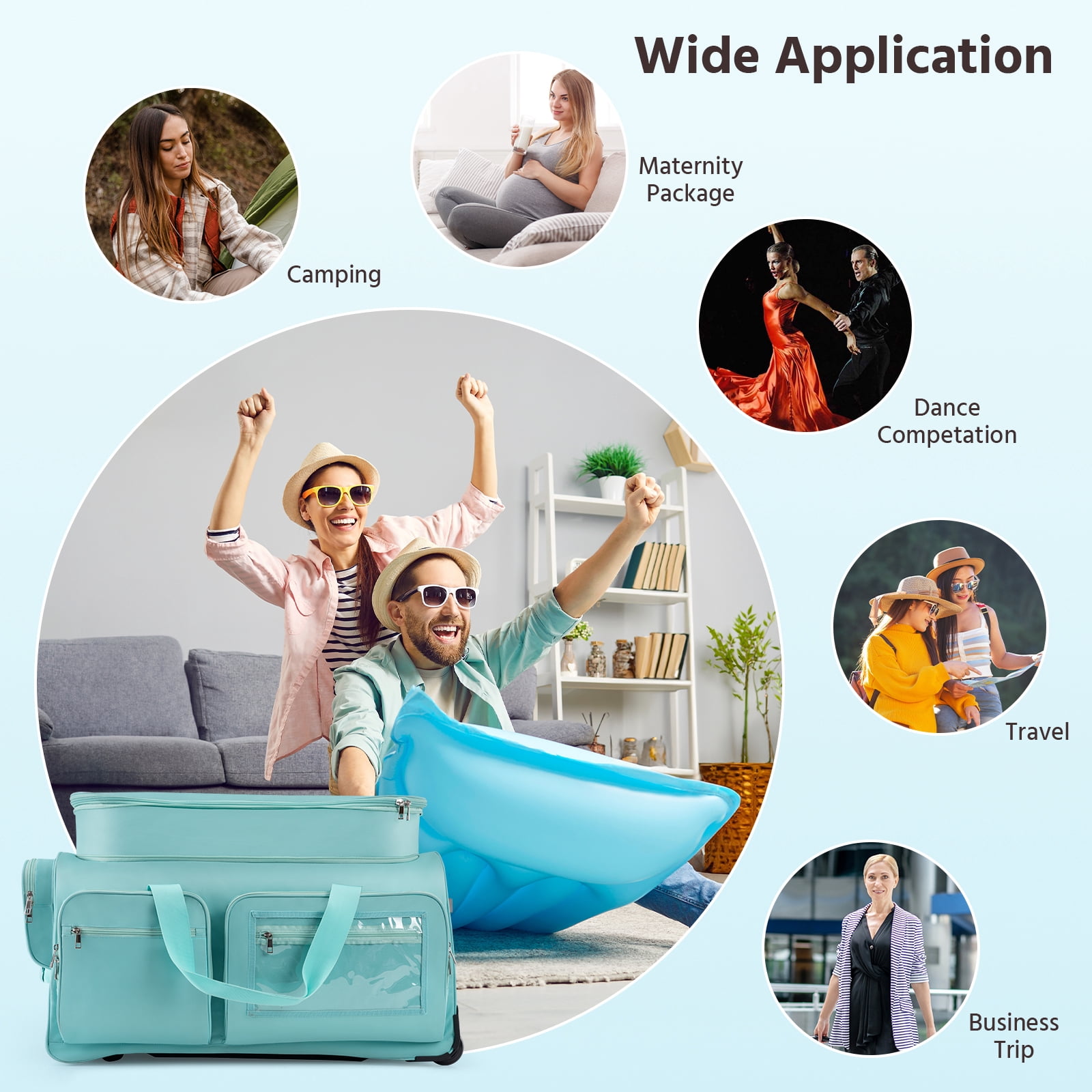 Dance Bag with Garment Rack,28" Teal Dance Bag with Rack Dance Costumes Rolling Garment Bags For Travel, Garment Duffle Bag For Dance Competition Travel Bag with Garment Rack Cyan