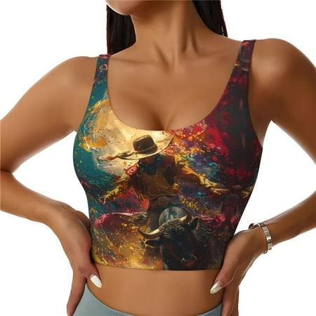 Sports Bras For Women  Colorful Bull Western Man Workout Crop Tank Tops  U Back Sports Bra Athletic Tops